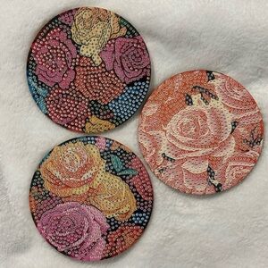 2-6. Floral Patterned Diamond Art Coasters 6 piece Set